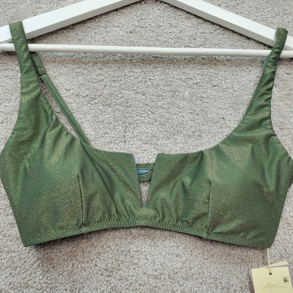 Gottex Bikini Top Womens 6 Olive Green New Metallic V-Wire Luma 25HEB18